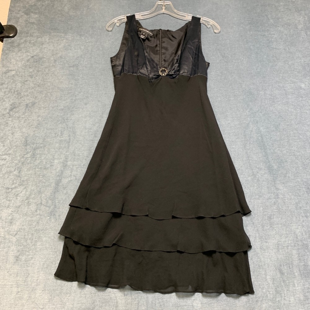 Jones New York A Line Dress Womens 10 Black Silk Sequin V Neck Lined Back Zip